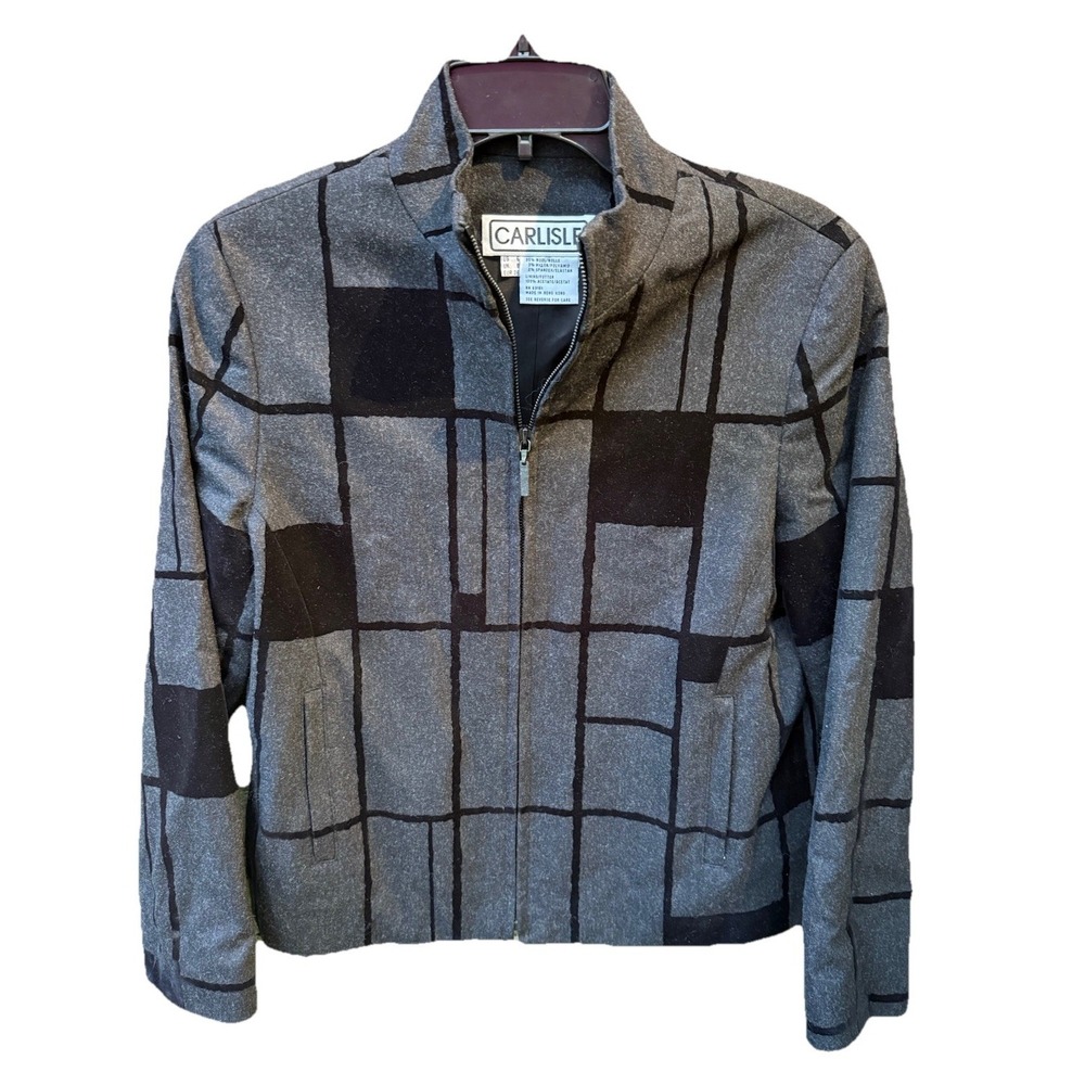 Size 6 - Carlisle Women's Blk/grey  Checketed Zip Up Wool Spandex  Jacket